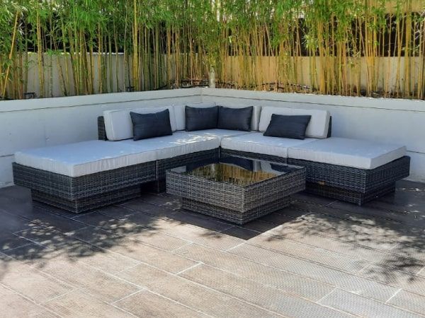 Set de sofá Versace I de aluminio y ratán para exteriores